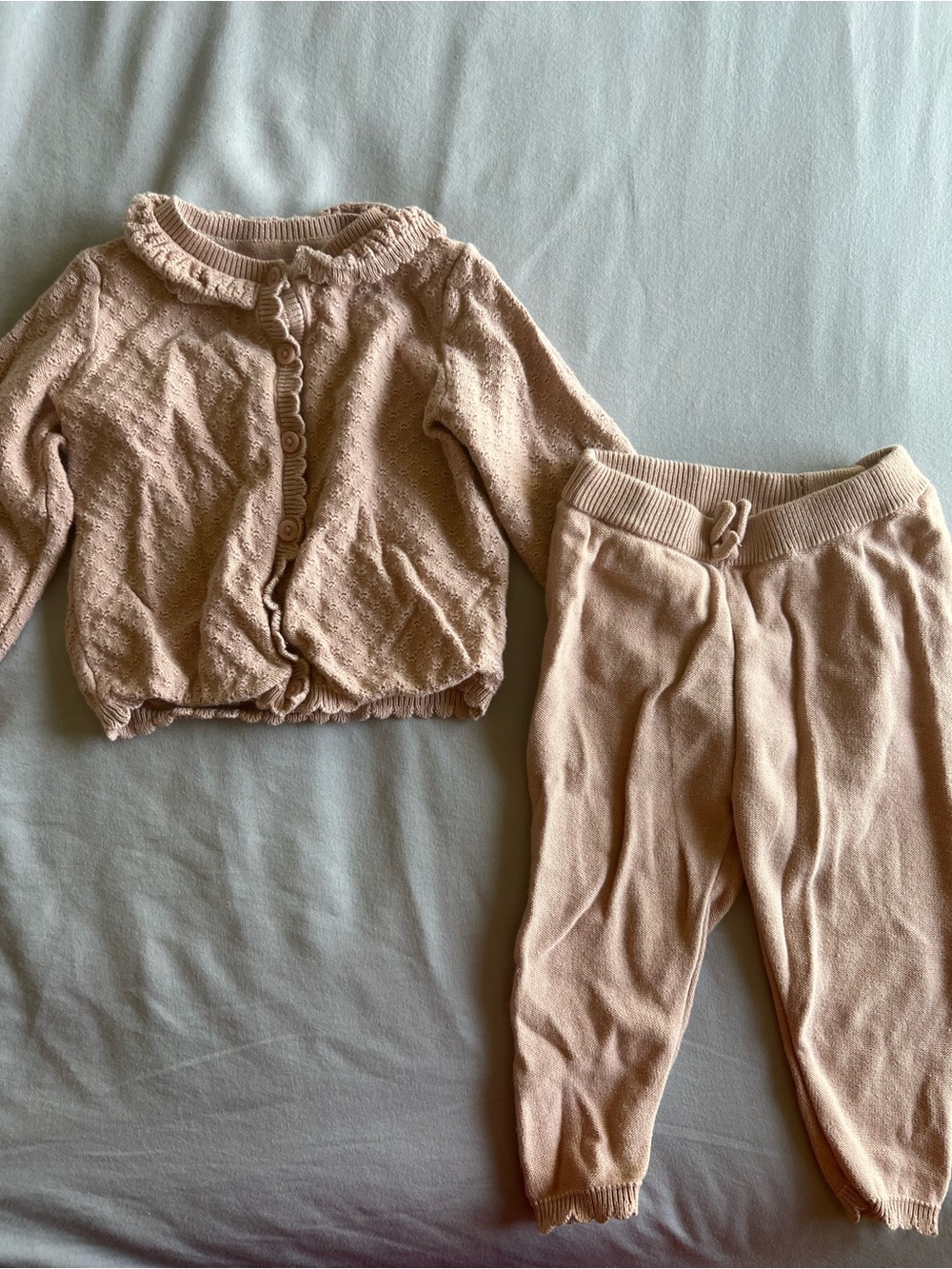 Blush pink knit baby girl matching set